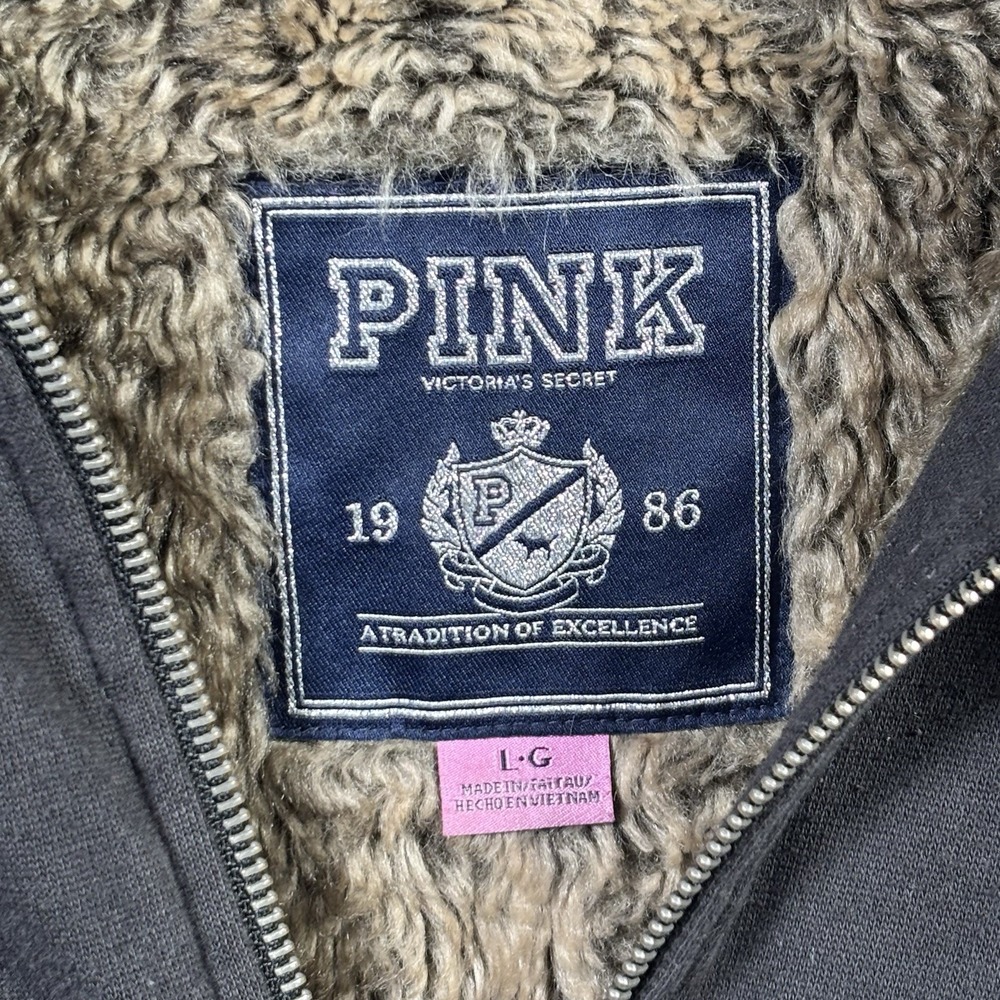 Victorias Secret PINK Y2K Hoodie Large Faux Fur Lined Bling Sequin Full Zip Read - Picture 3 of 11